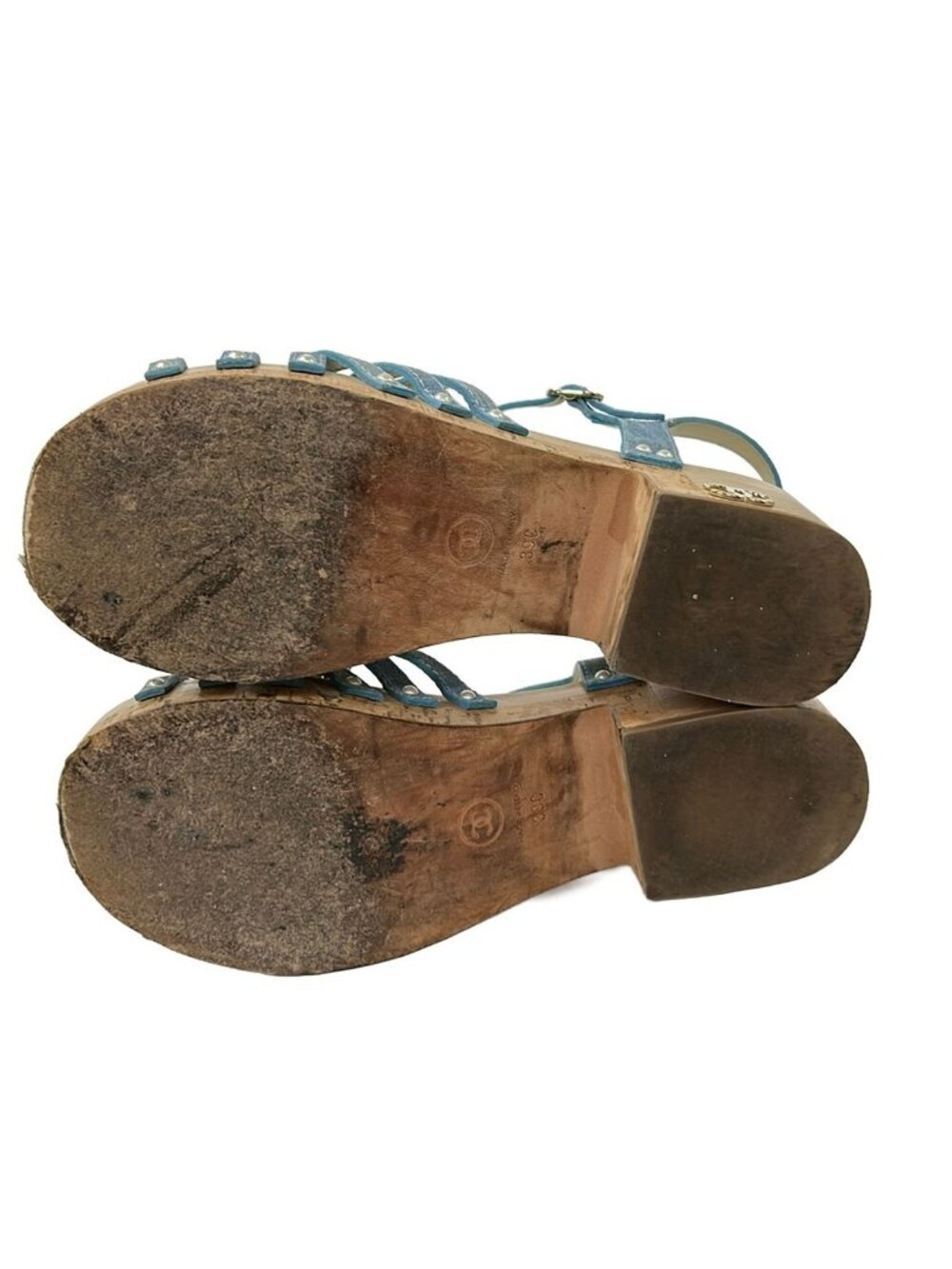 Chanel Sandals 39c Light Blue Gold Lame Leather - Picture 4 of 10